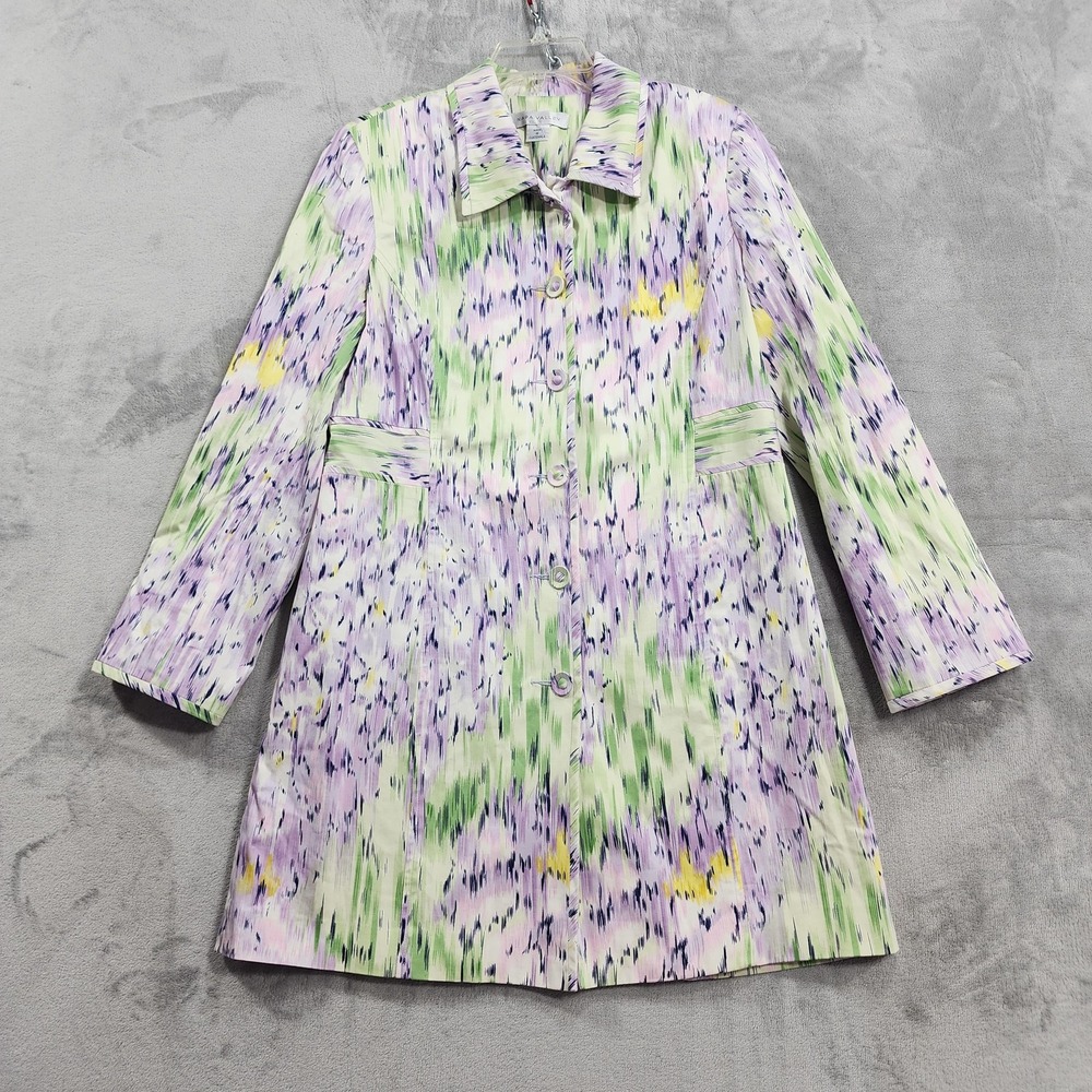 Napa Valley Coat Womens 12 Multicolor Abstract Print Twill Button Front Lined